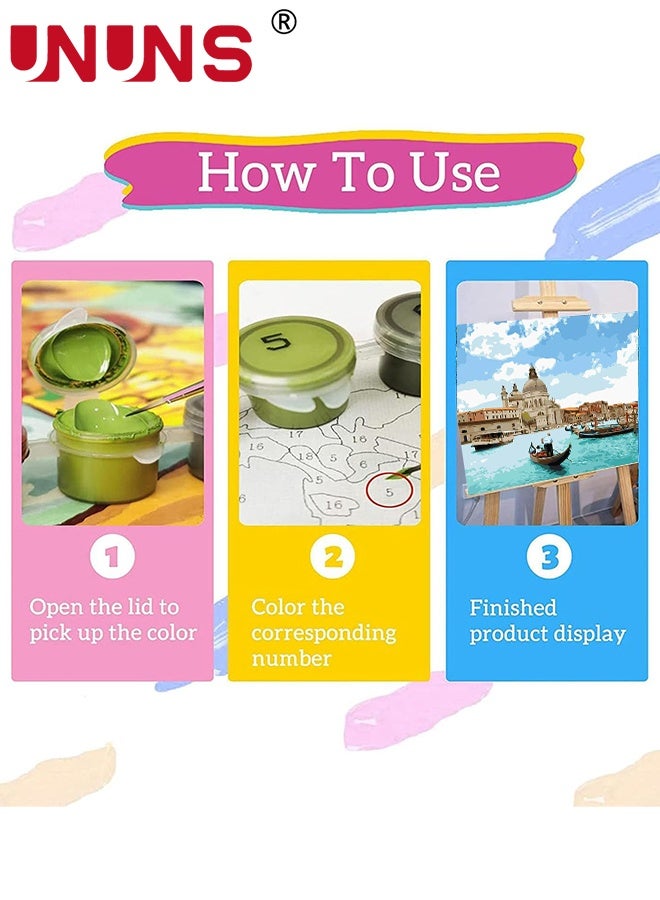 UNUNS 4 Pack DIY Paint by Number Kit,Paint by Numbers for Adults and Kids Beginner,Landscape Painting by Number Kits On Canvas, Number Artist Paint by Number Kit DIY Oil Painting Acrylic Paints Home Wall Decor(40*50cm) - Image 2